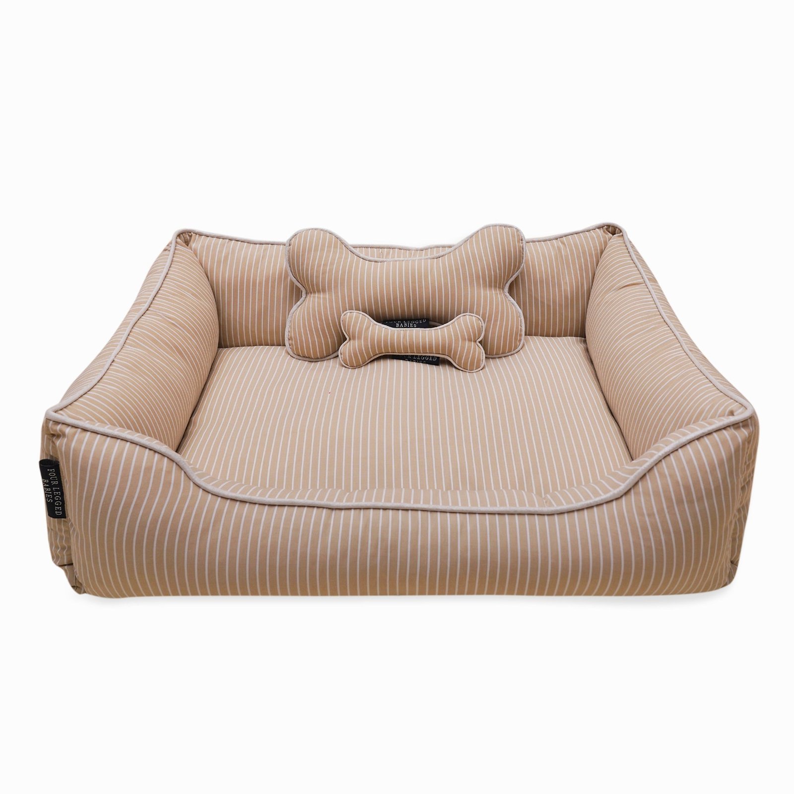 Pinstripe Beige Cotton Luxurious Dog Bed Removable Cotton Cover & Machine Washable Bed For Daily Use