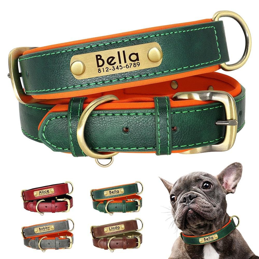 Personalized Leather Dog Collar. Soft Padded Collar. Name Engraving for Small. Medium and Large Puppies. Adjustable