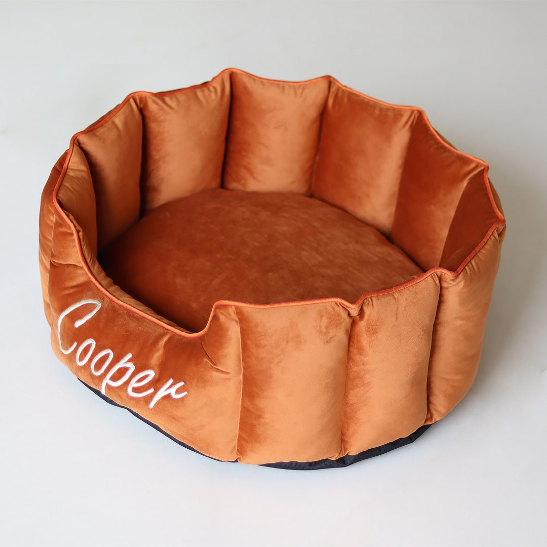 High Wall Orange personalized Luxury Velvet Bed For Dogs - Image 5