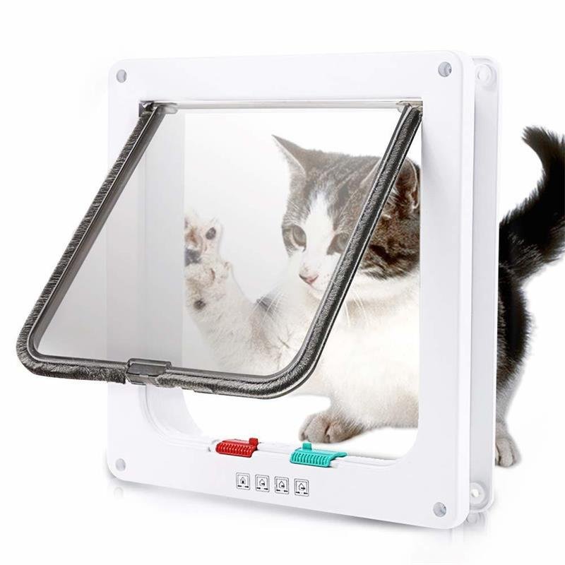 White Safety Flap Door for Cat and Small Dog. Cat Door. Controllable Entry and Exit