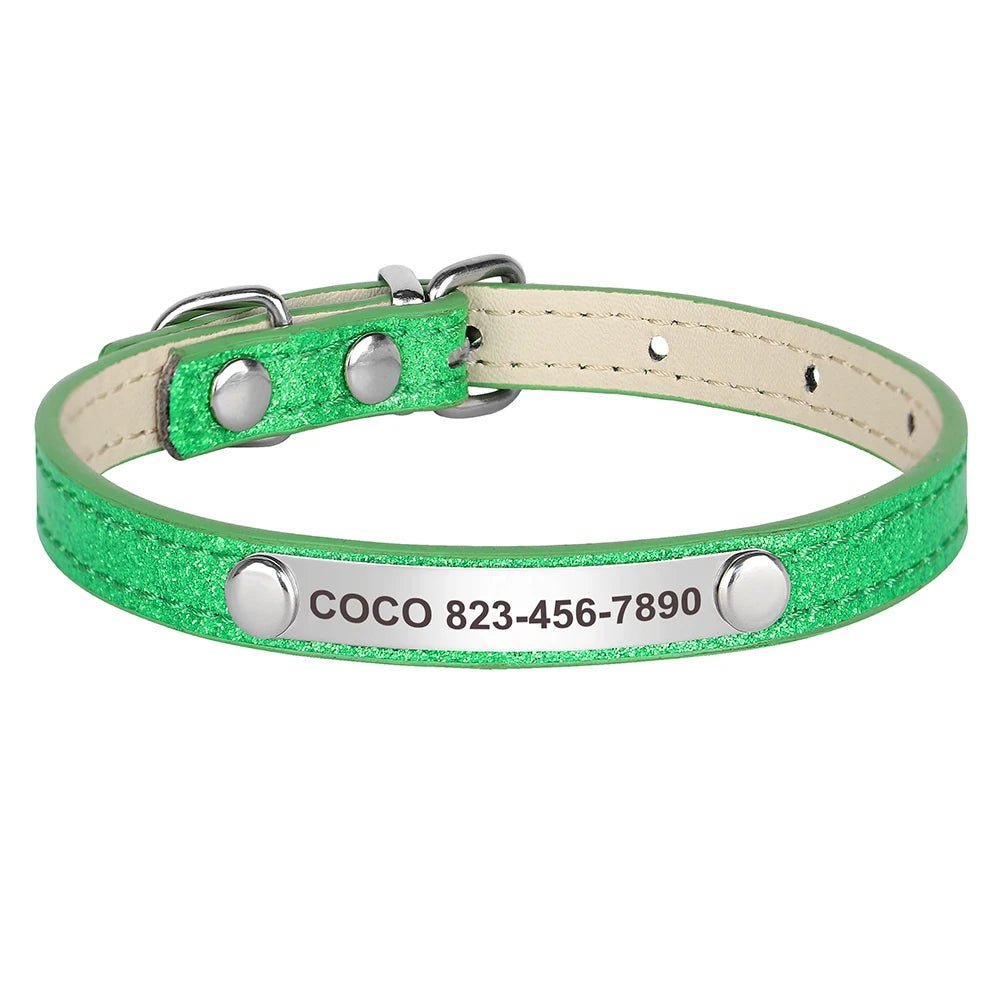 Personalized Leather Cat Collar with Free Engraving. Bling-Bling Kitten and Cat Collar. Identification Collars for Small Dogs and Cats - Image 6